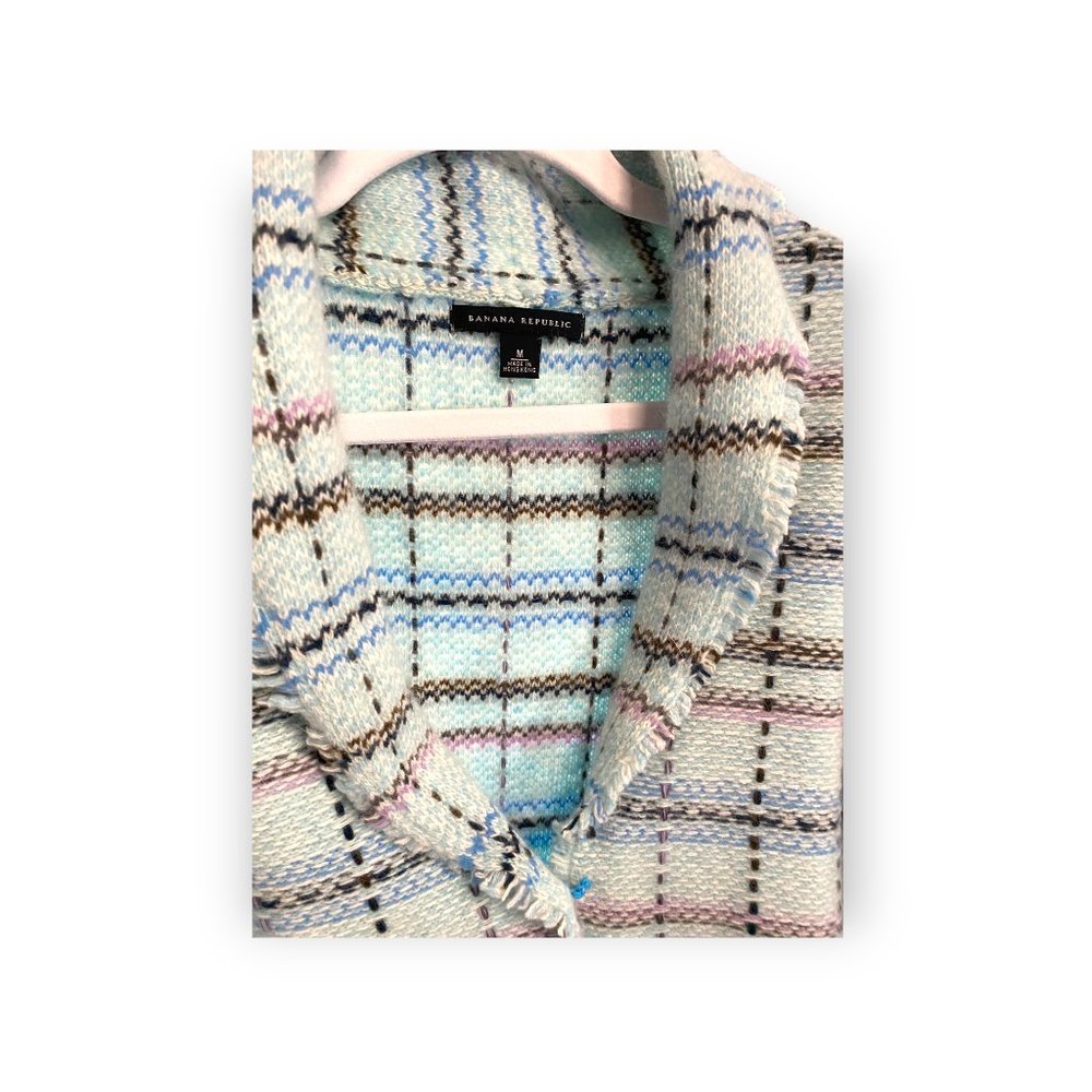Banana Republic Wool and Angora  Baby Blue/ Pink  Fringed Blazer Size Medium - Picture 7 of 8